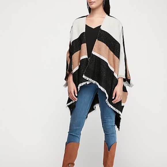 Express Fringe Striped Poncho - Picture 5 of 7